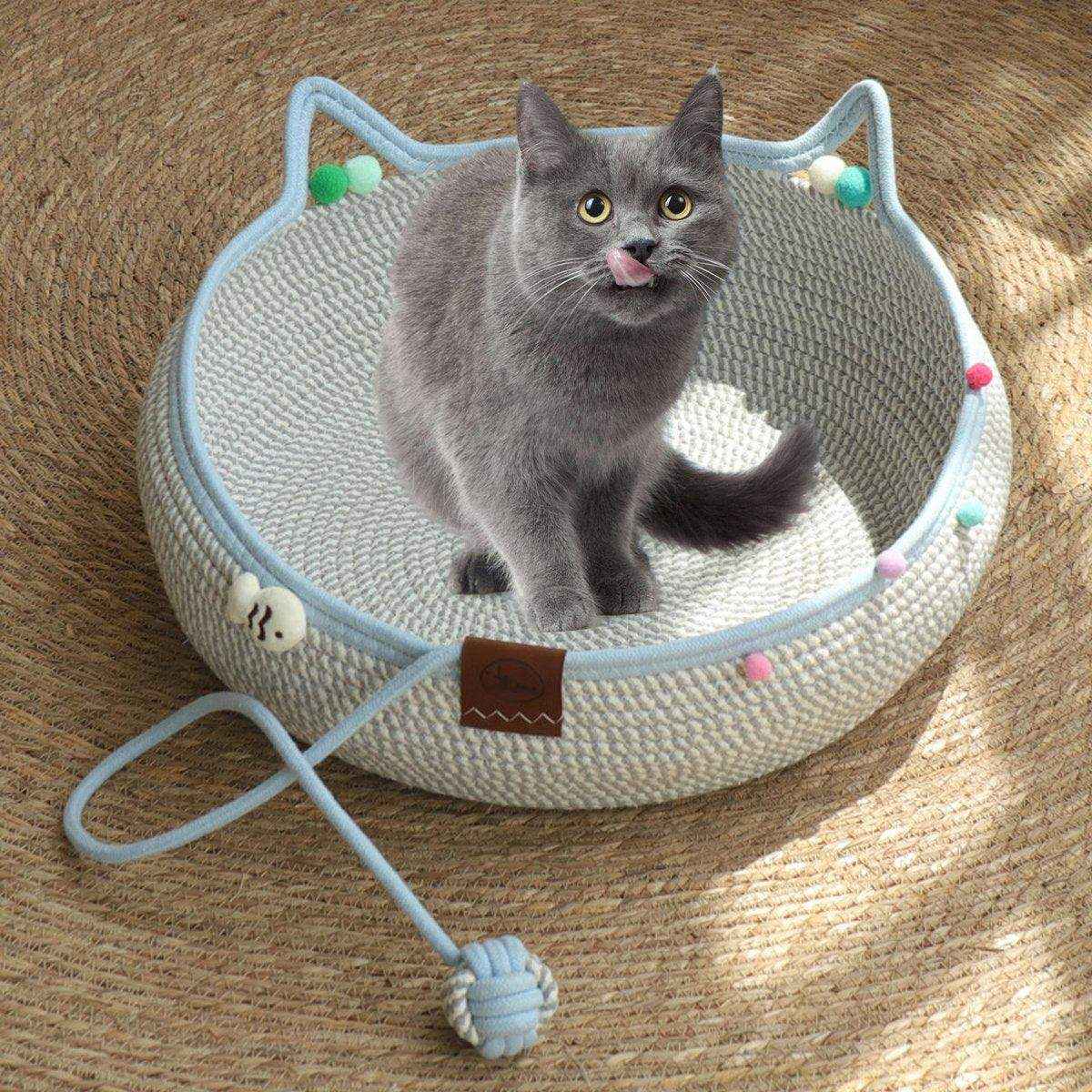 Hand-Woven Cattail Cat Nest with Scratch Board