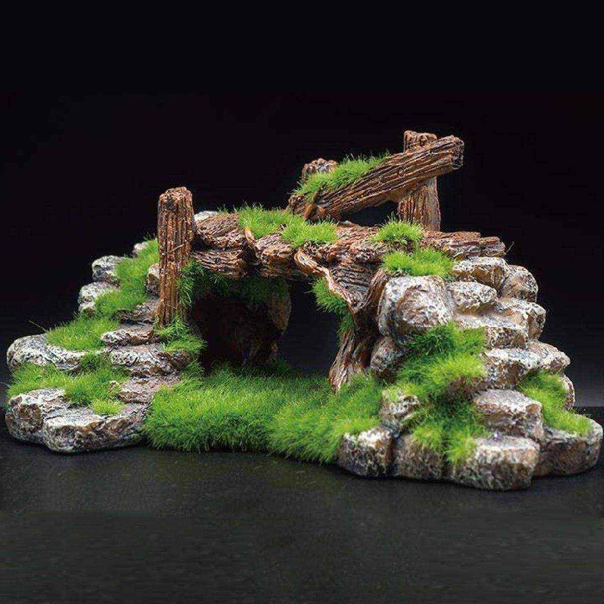 Resin Moss Bridge Decoration Natural Aquarium Ornament for Fish & Turtle Tanks