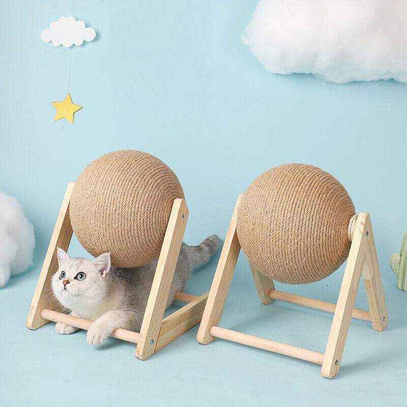 Interactive Wooden Sisal Cat Scratcher Ball Toy For Indoor Cats