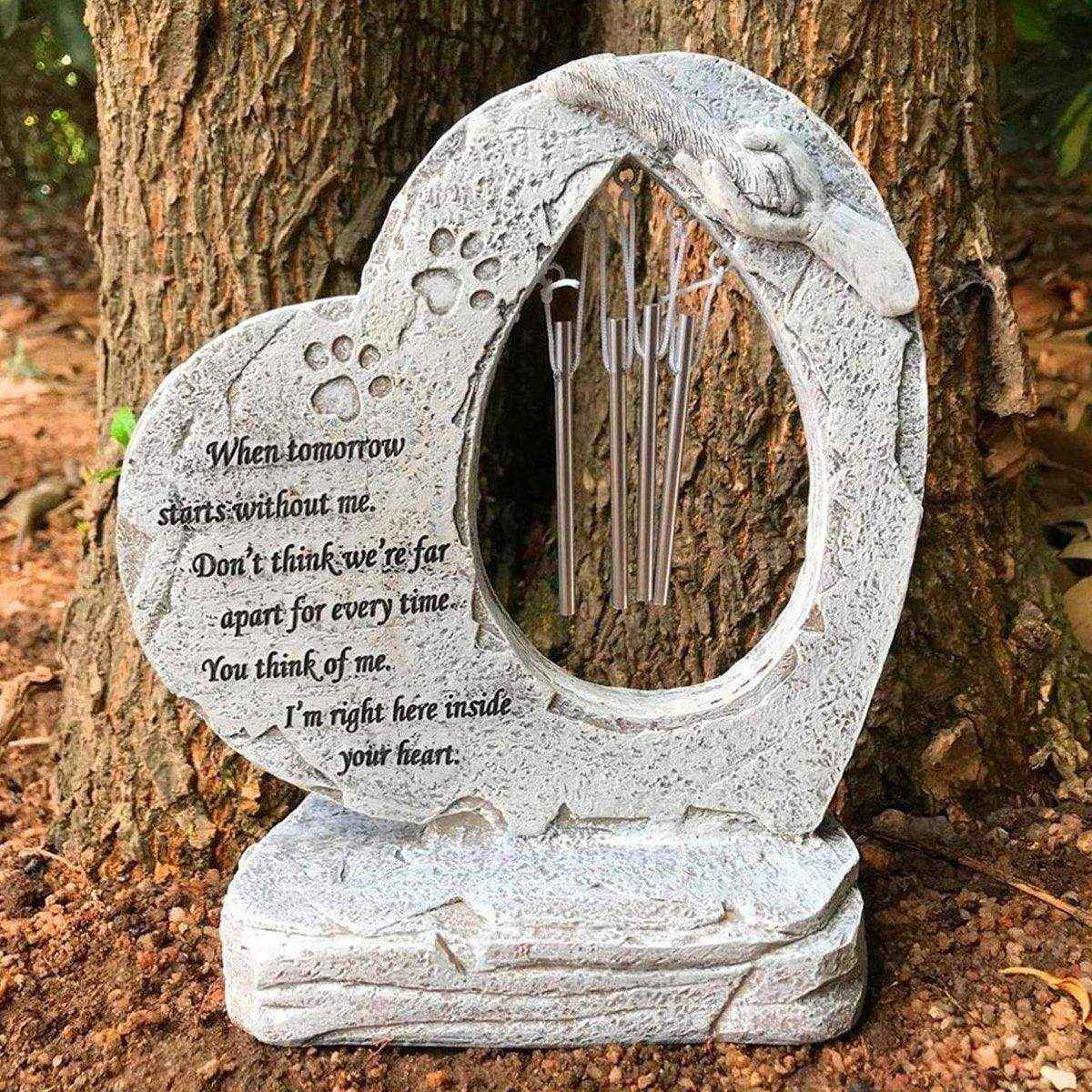 Pet Tombstone Wind Chime Heart-Shaped Memorial with Paw Prints