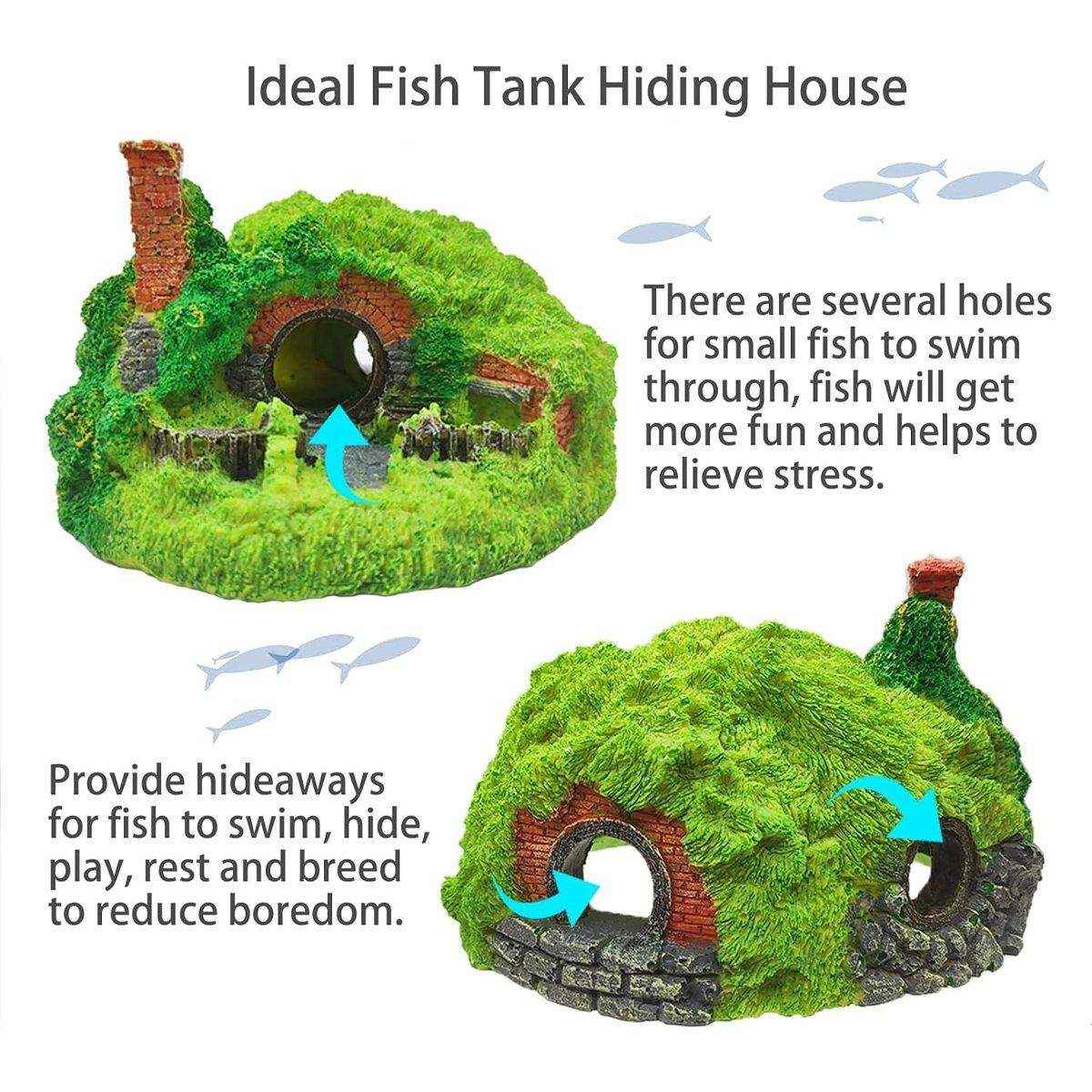 Grass House Aquarium Ornament Realistic Fish Tank Decoration for Fresh & Saltwater
