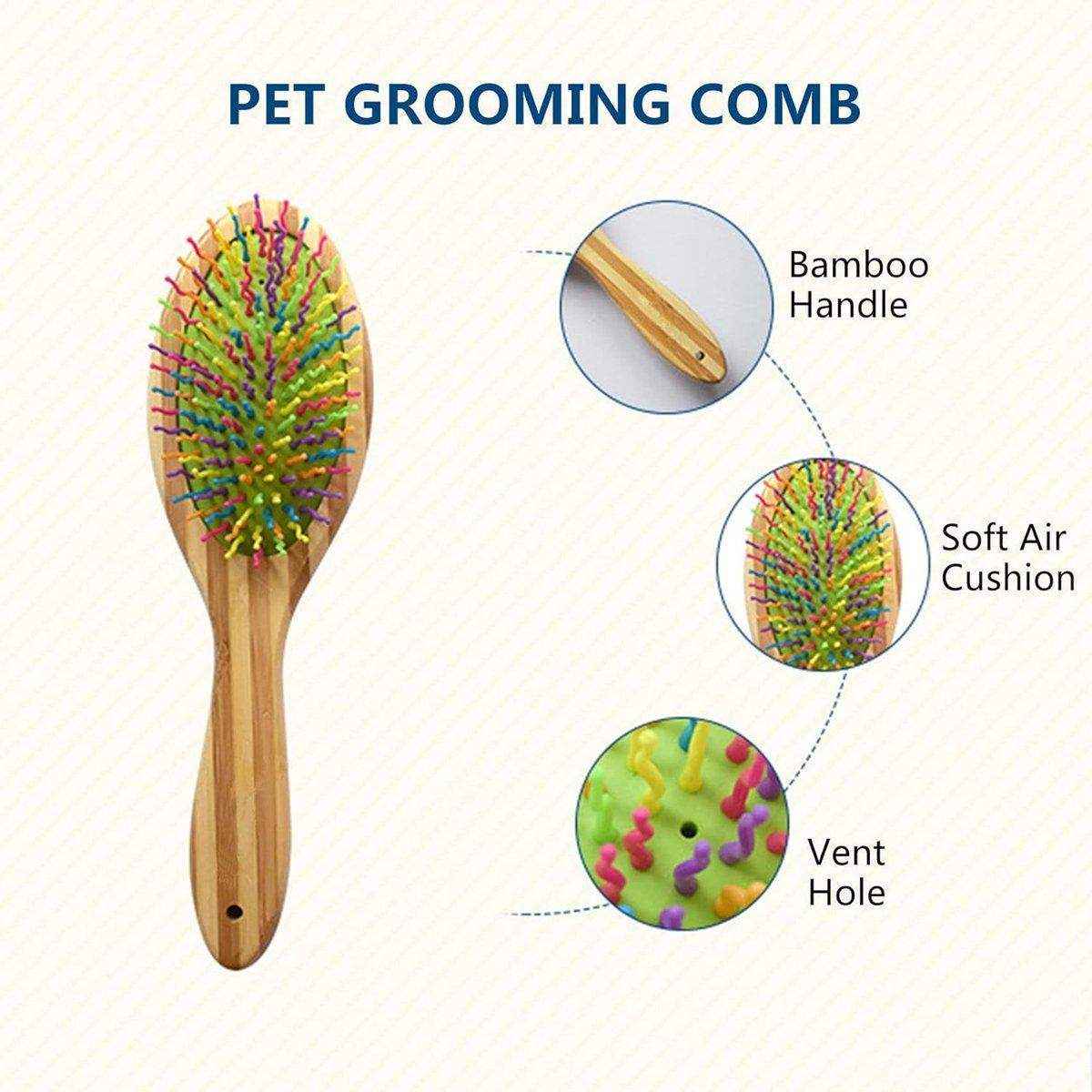 Double-Sided Pet Comb with Bamboo Handle Flea Comb & Knot Brush for Dogs and Cats