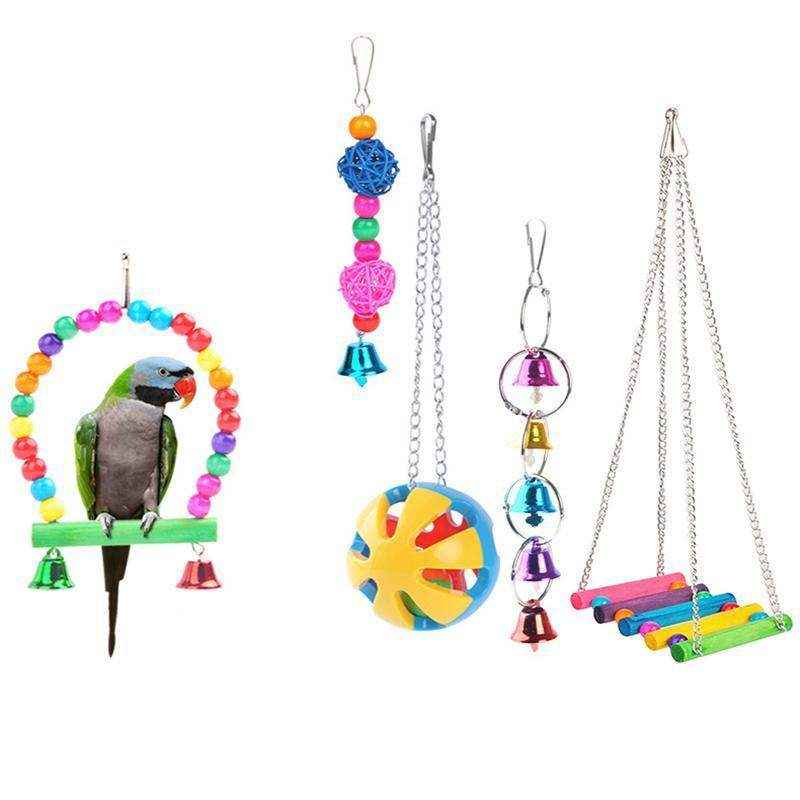 5PCS Interactive Hanging Bird Toys Set for Parrots and Small Birds