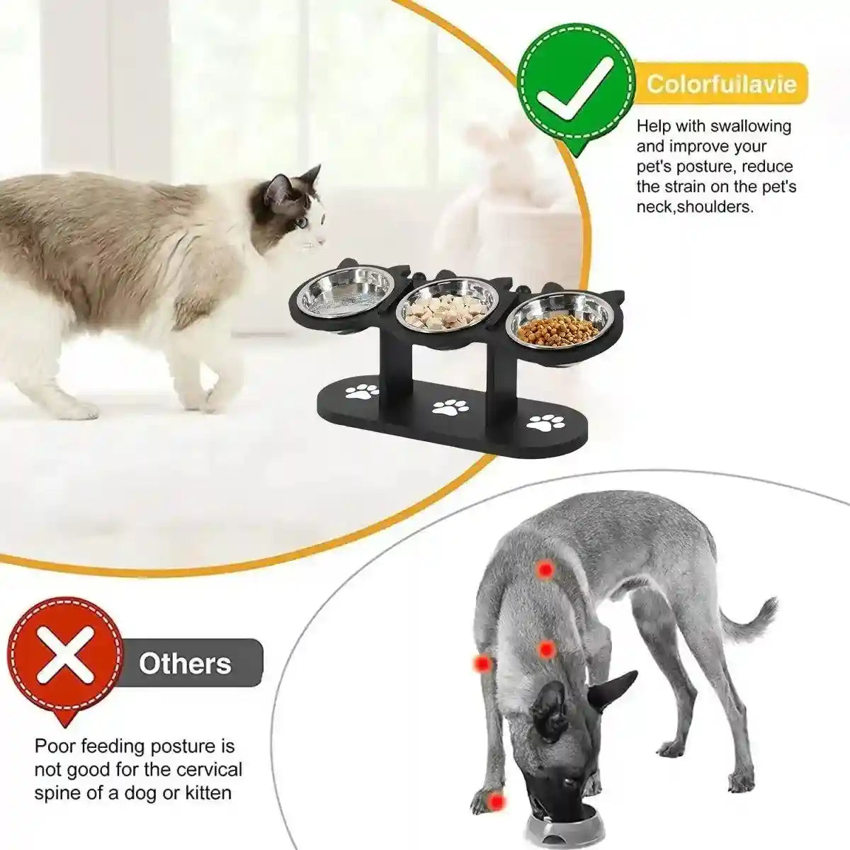 Non-Slip 3-in-1 Stainless Steel Pet Bowl For Dogs and Cats