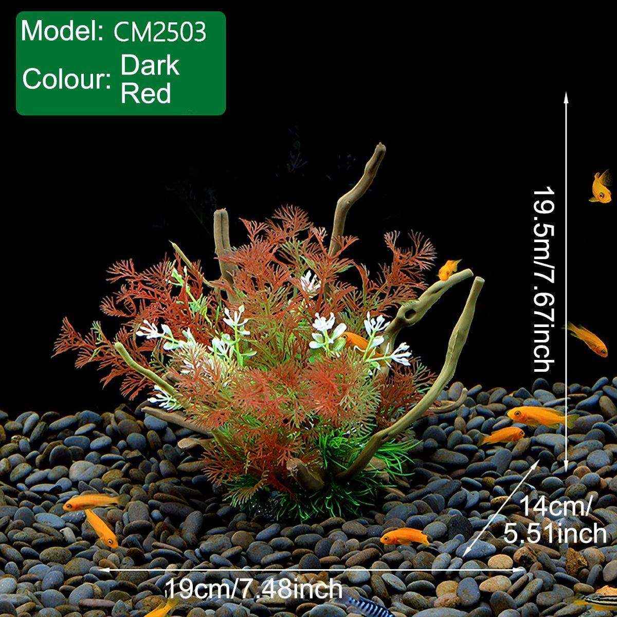 Faux Aquarium Plants Rock Decoration with Simulated Wood & Water Grass