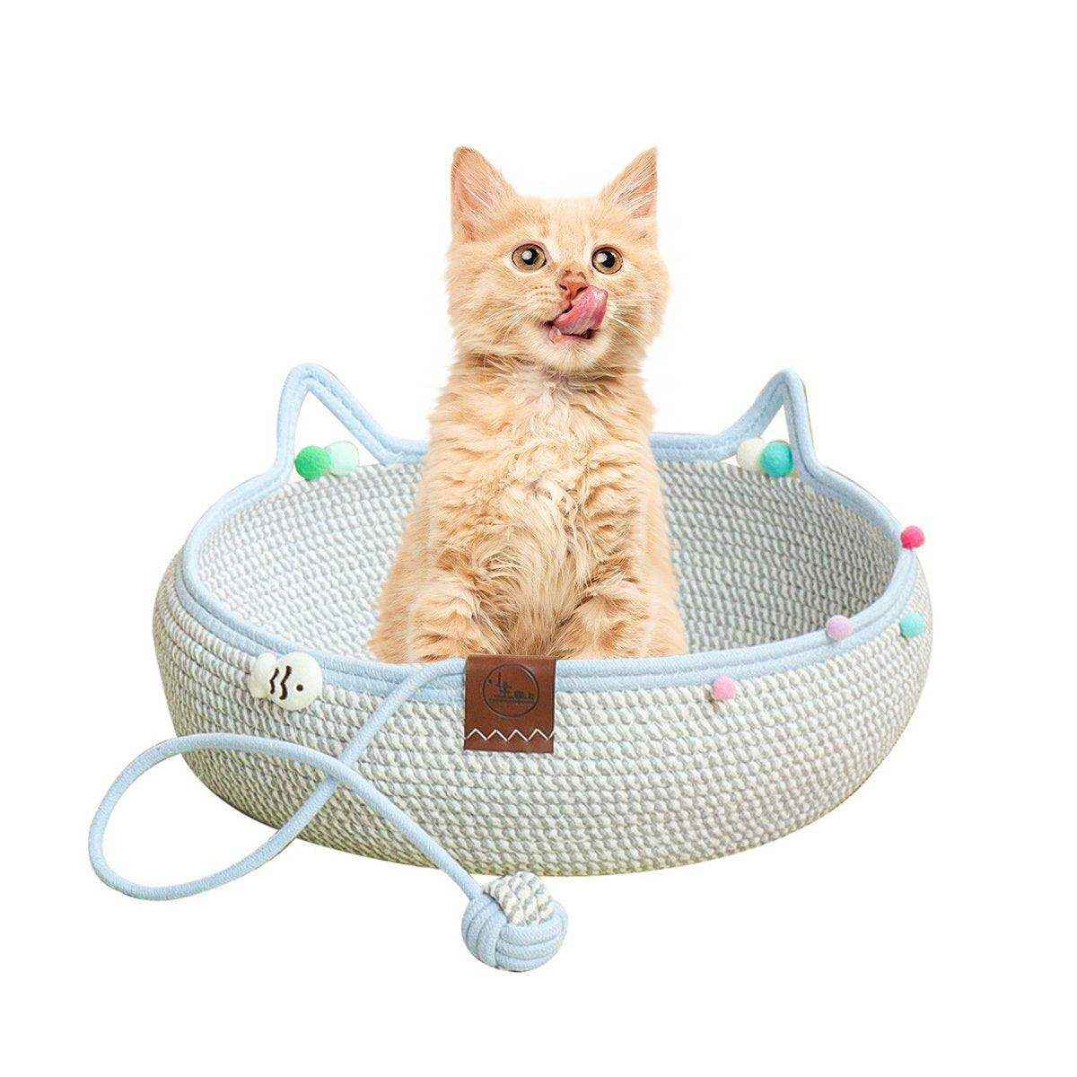 Hand-Woven Cattail Cat Nest with Scratch Board