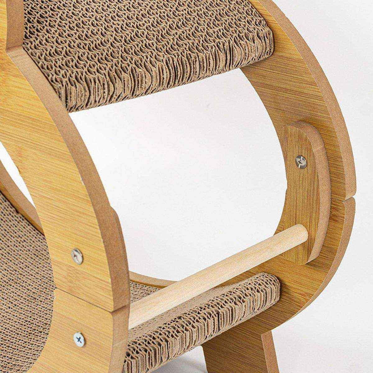 Eco-Friendly Cat Scratcher Lounge - Natural Wood & Corrugated Board