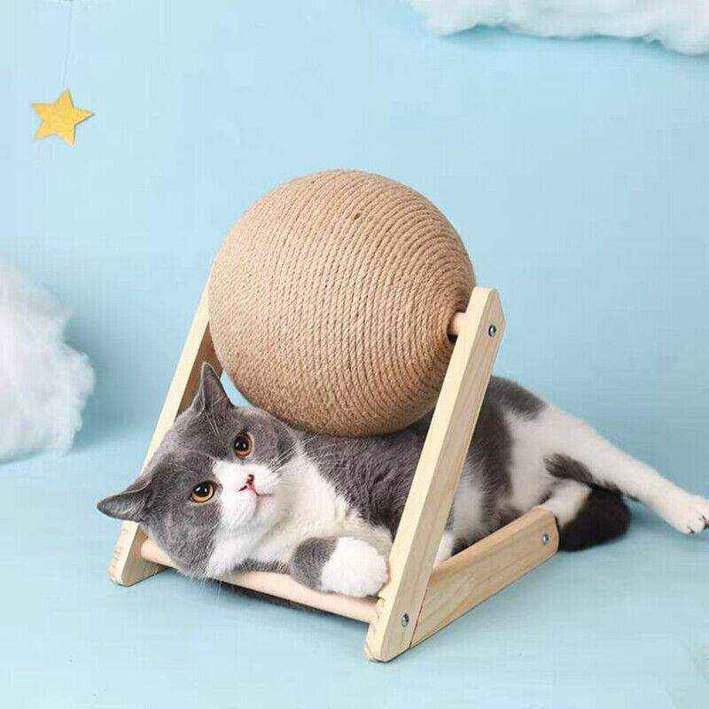 Interactive Wooden Sisal Cat Scratcher Ball Toy For Indoor Cats