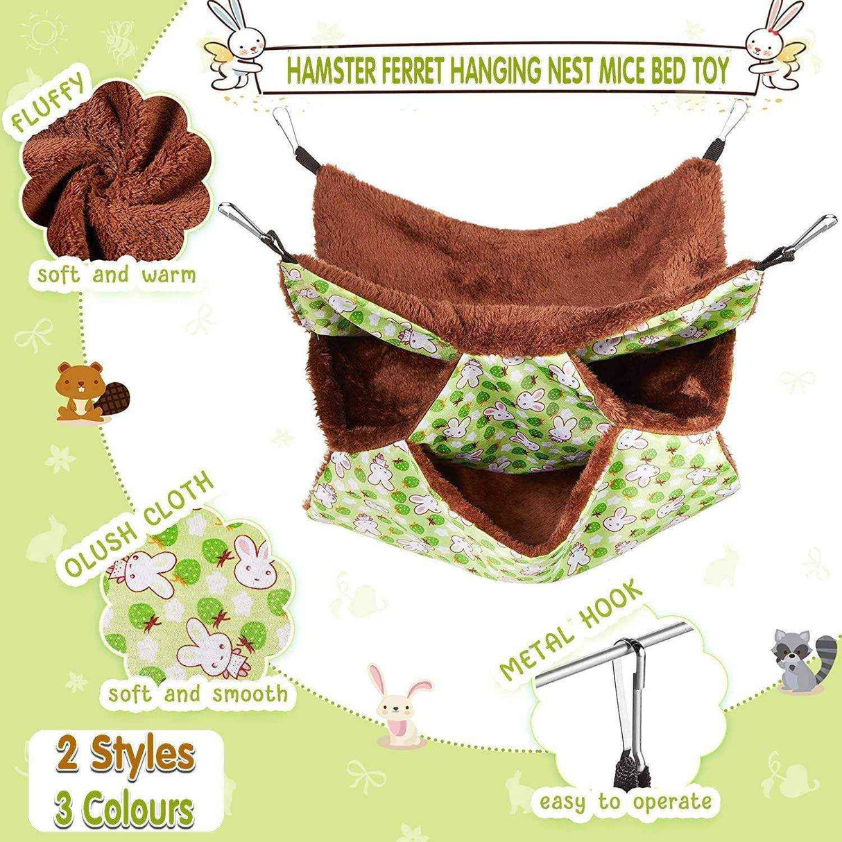 Soft hanging small pet bed for hamsters and mice; cozy cage hammock for small pets.