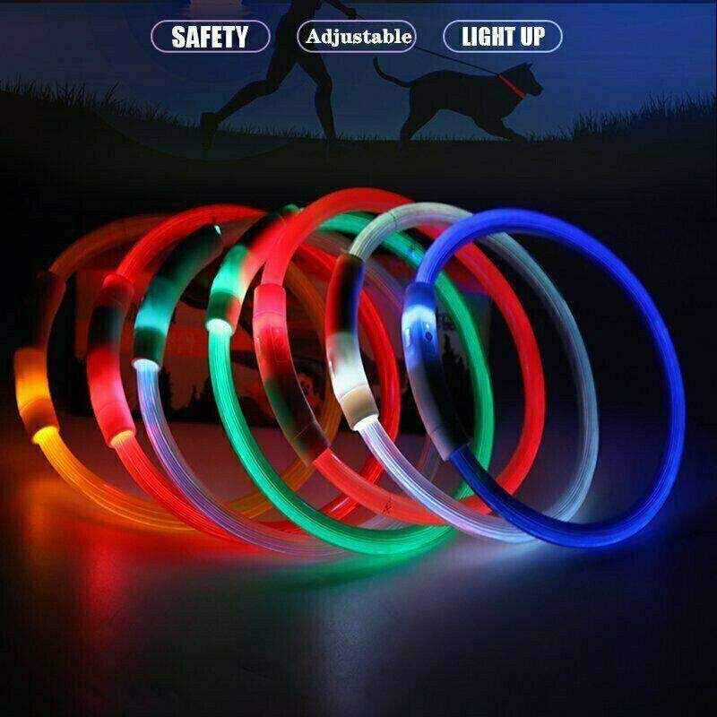 USB Rechargeable Light Up LED Dog Collar for Night Safety AU