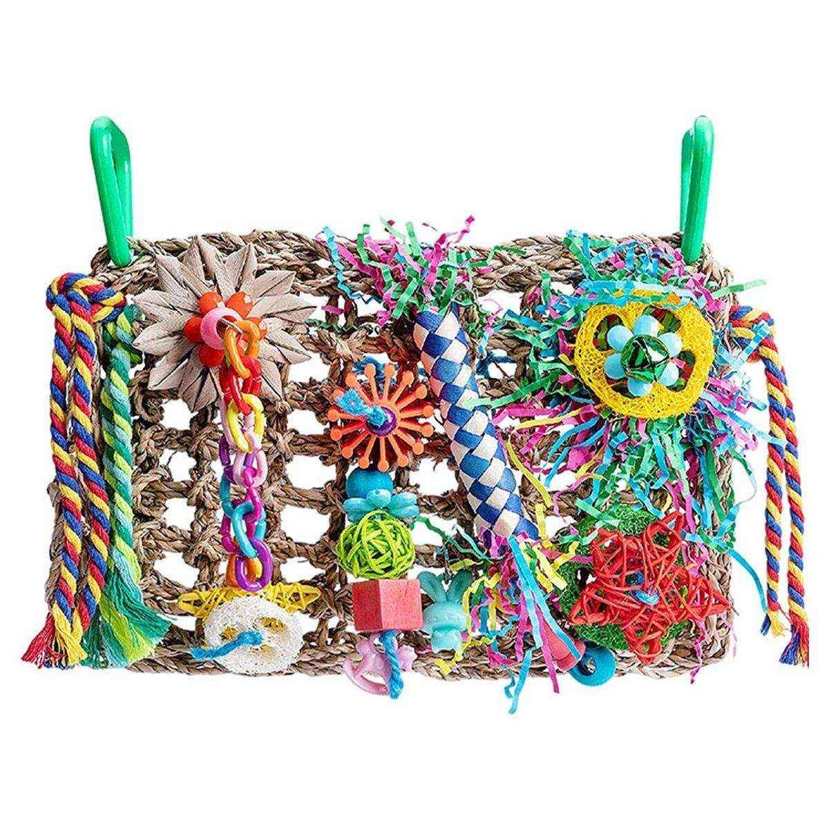Parrot Bite Toy Grass Net Color Braided Tube Luffa Grass Silk Paper Bite Toy Cage Landscape