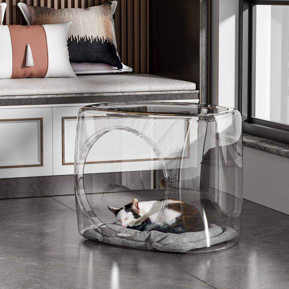 Transparent Capsule Cat Litter Box Semi Enclosed Cat House for Indoor Use AU