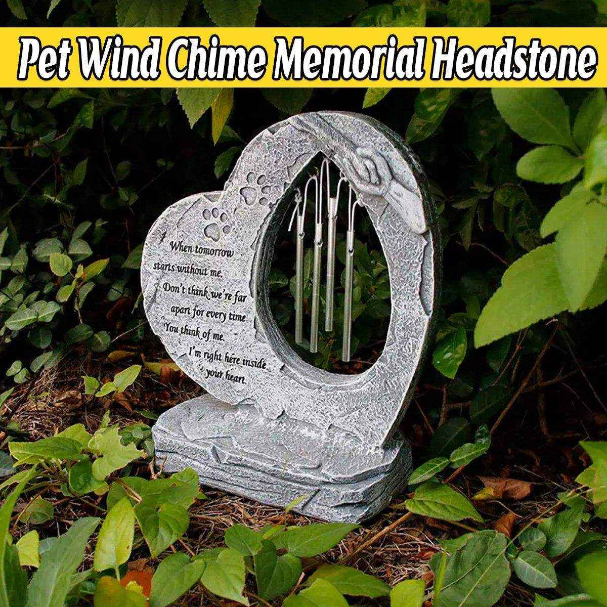 Pet Tombstone Wind Chime Heart-Shaped Memorial with Paw Prints