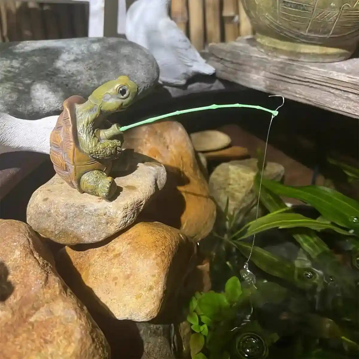 Fishing Turtle Ornament for Aquarium