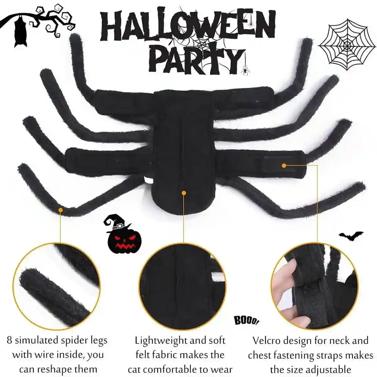 Halloween Pet Spider Costume Creepy & Cute Halloween Outfit for Pets