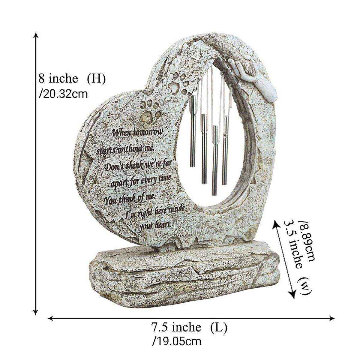 Pet Tombstone Wind Chime Heart-Shaped Memorial with Paw Prints