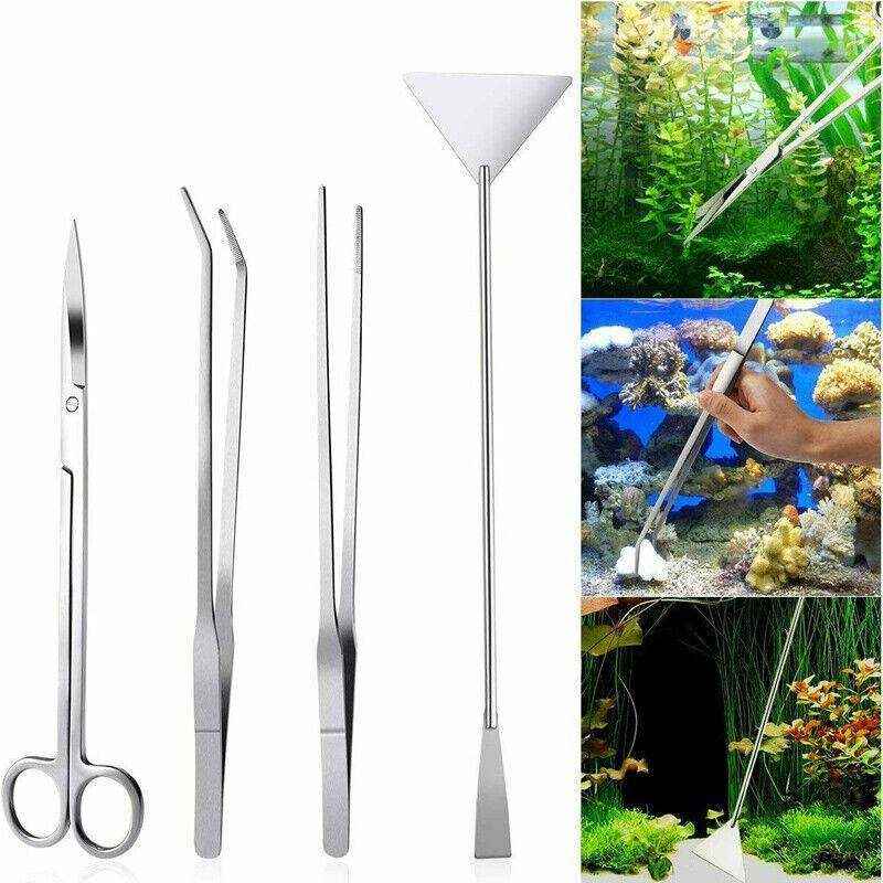 Aquarium Tool Kit Stainless Steel Aquatic Plant Tweezers Scissors Spatula Set