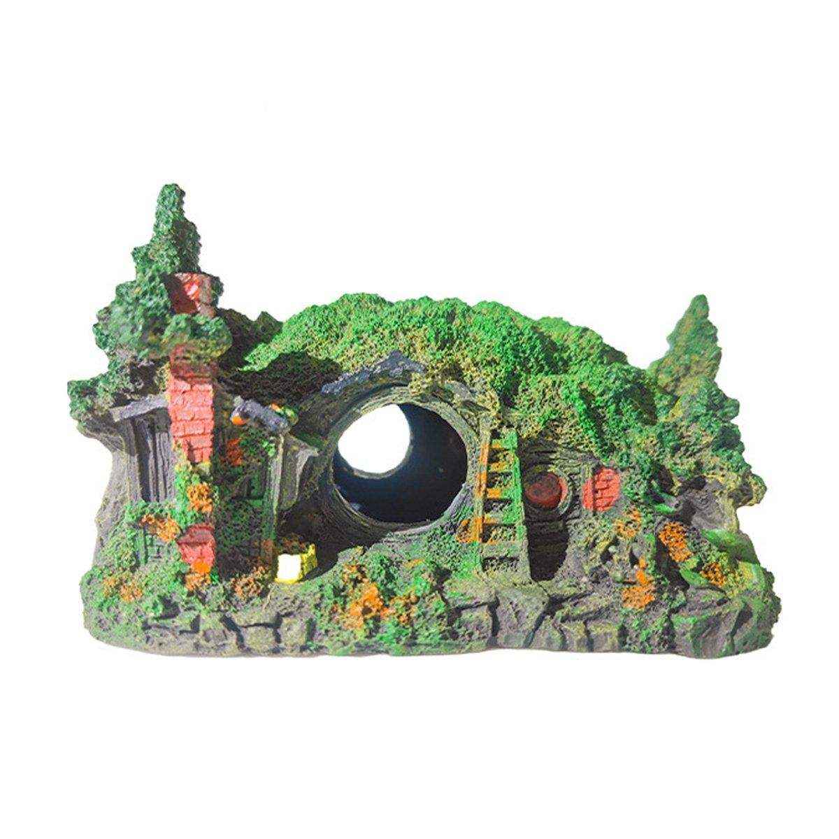 Grass House Aquarium Ornament Realistic Fish Tank Decoration for Fresh & Saltwater