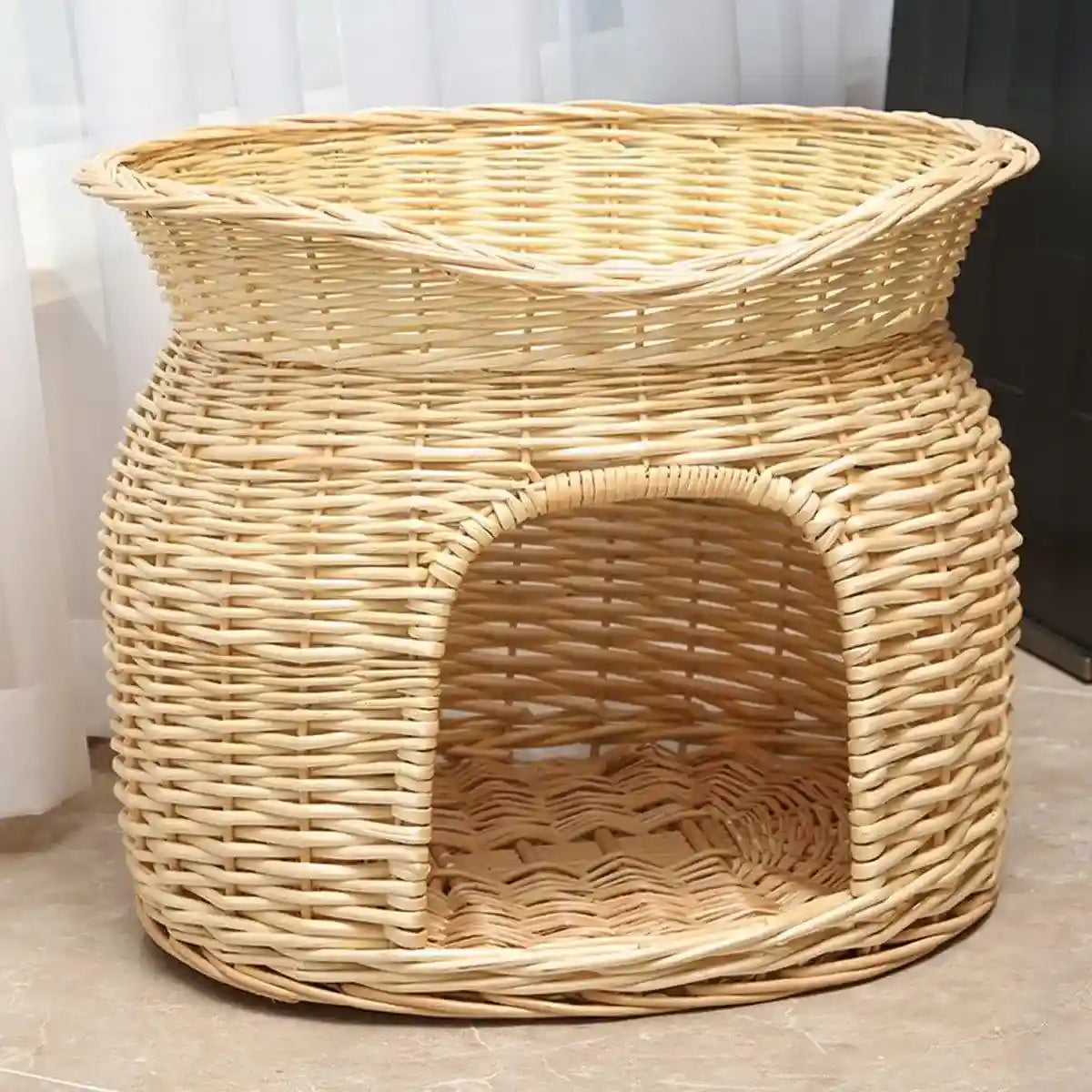 Rattan Cat House Double-Layer Design for Comfort and Privacy