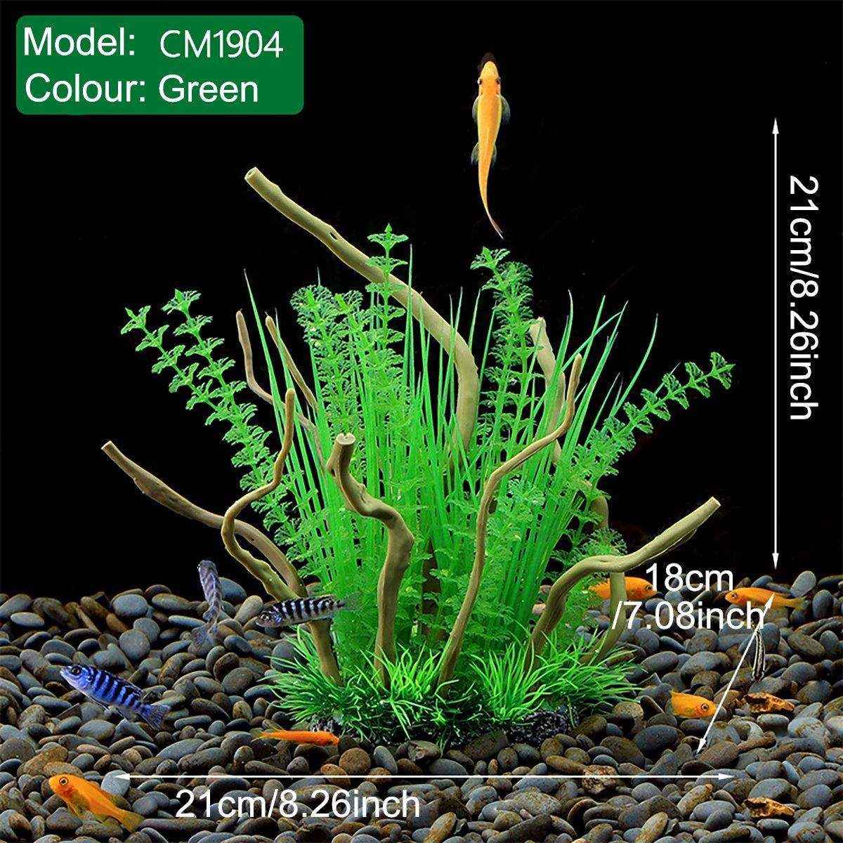 Faux Aquarium Plants Rock Decoration with Simulated Wood & Water Grass