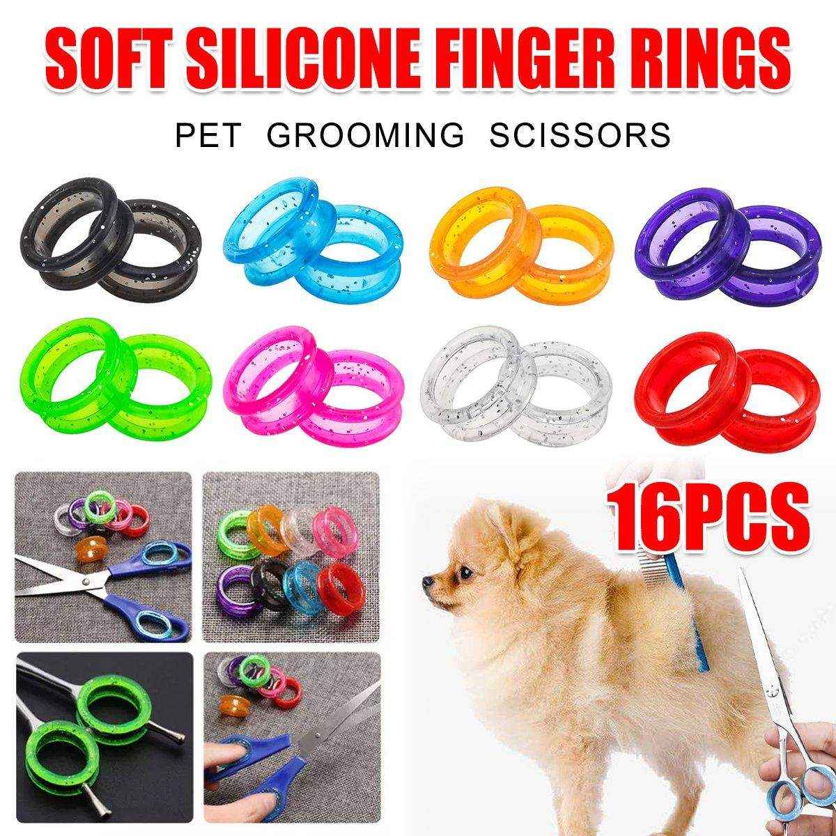 16pcs Dog Grooming Scissors Soft Silicone Finger Rings Insert Finger Protector