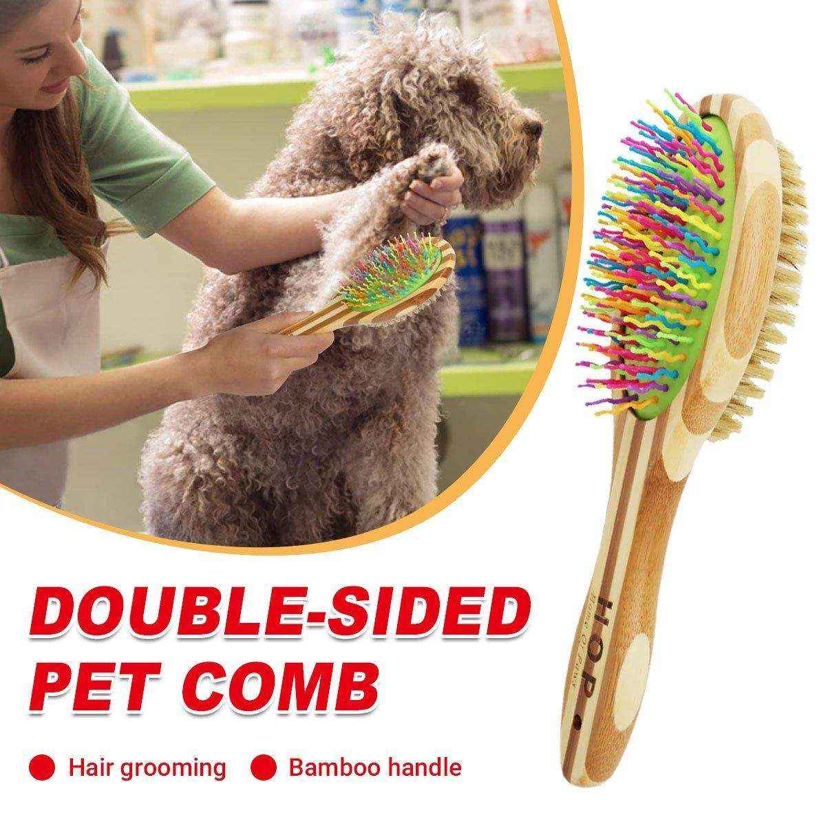 Double-Sided Pet Comb with Bamboo Handle Flea Comb & Knot Brush for Dogs and Cats