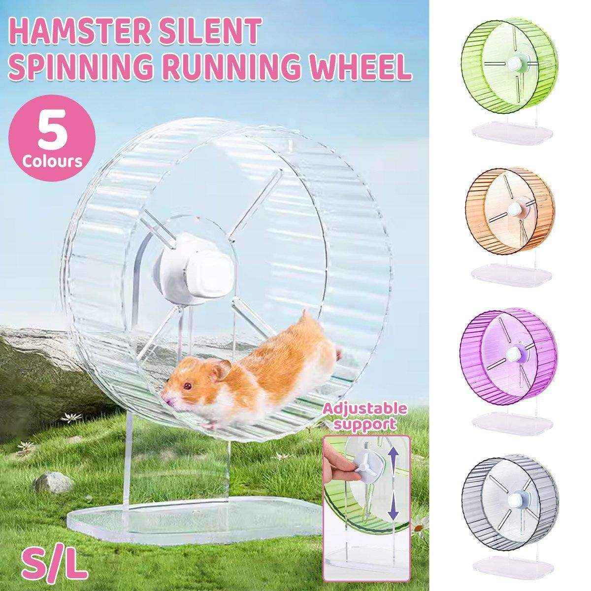 Silent hamster running wheel for cage in vibrant colors, adjustable and durable exercise wheel for pets.