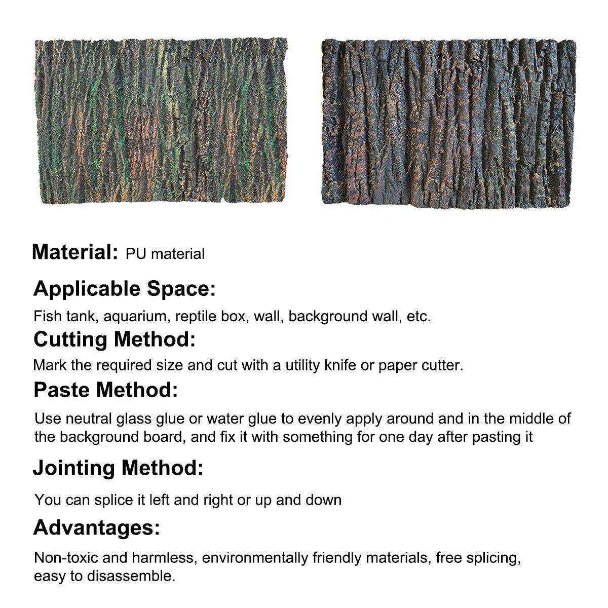 3D Aquarium Background Board Realistic Bark & Rock Design for Tanks