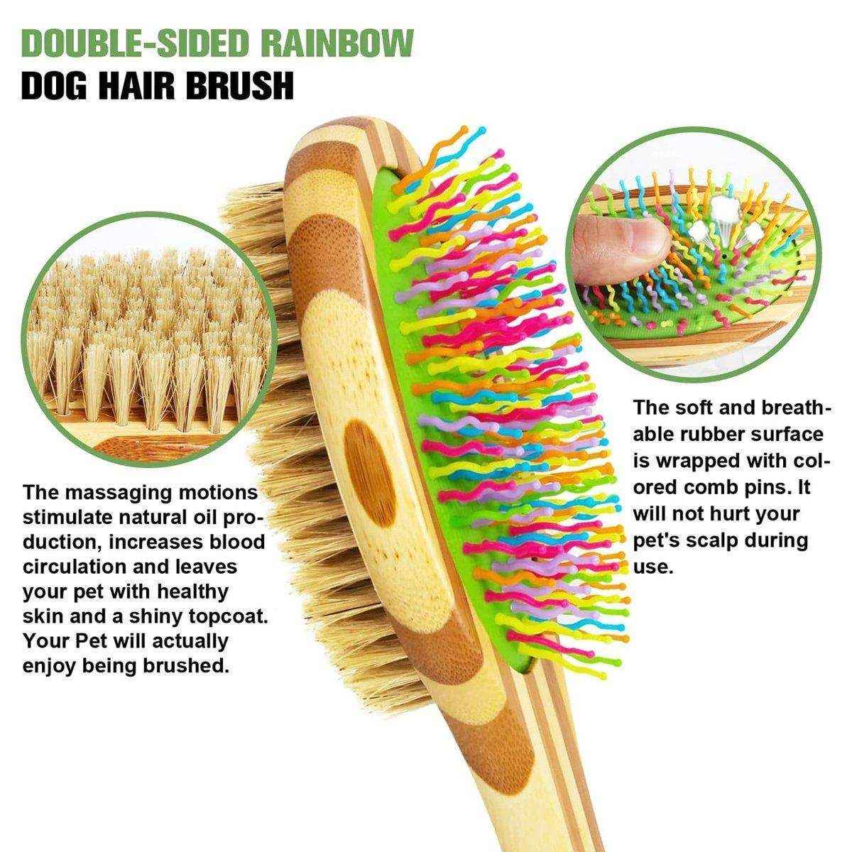Double-Sided Pet Comb with Bamboo Handle Flea Comb & Knot Brush for Dogs and Cats