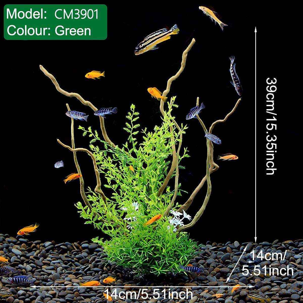 Faux Aquarium Plants Rock Decoration with Simulated Wood & Water Grass