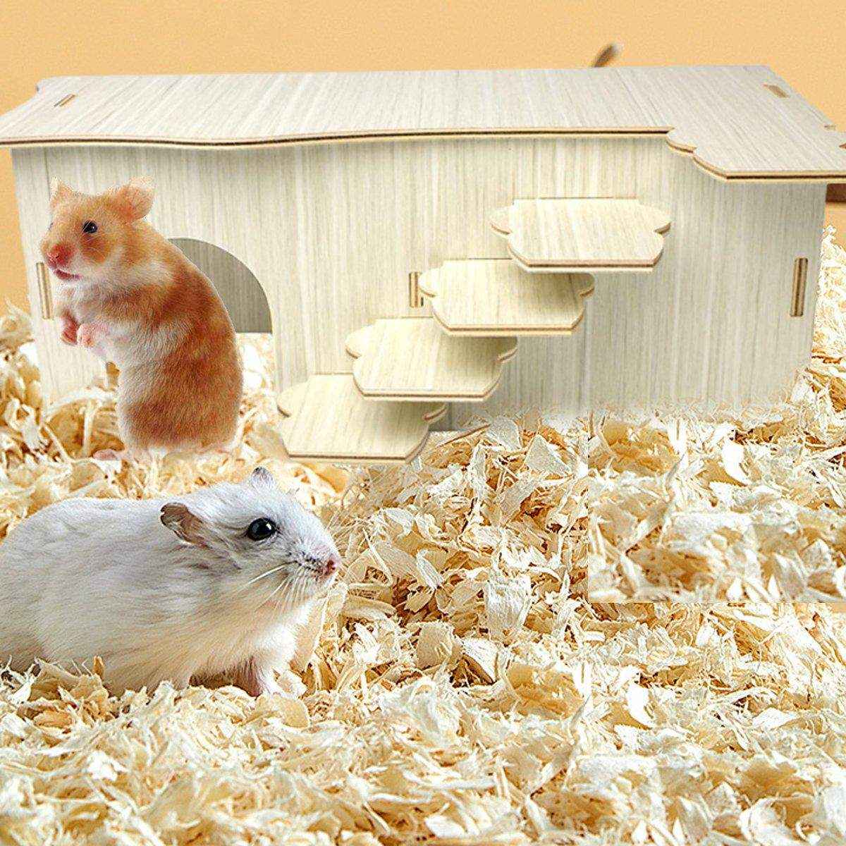 Wooden Hamster Maze House Durable Two-Bedroom Shelter for Small Pets