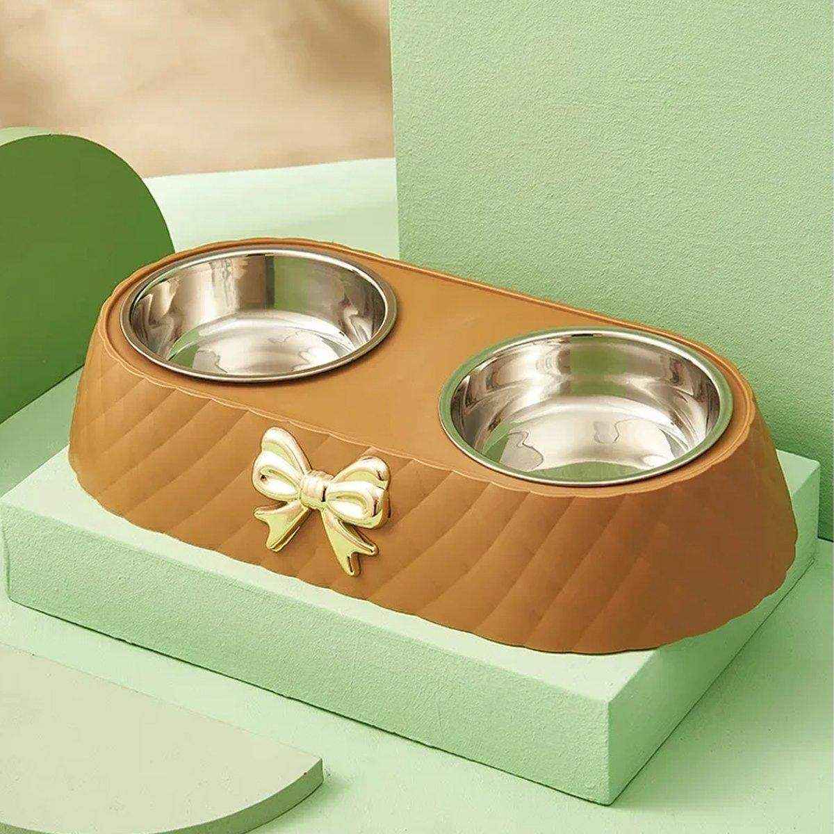 Stainless Steel Double Pet Bowl Non-Slip Anti-Knock Dog Cat Feeder