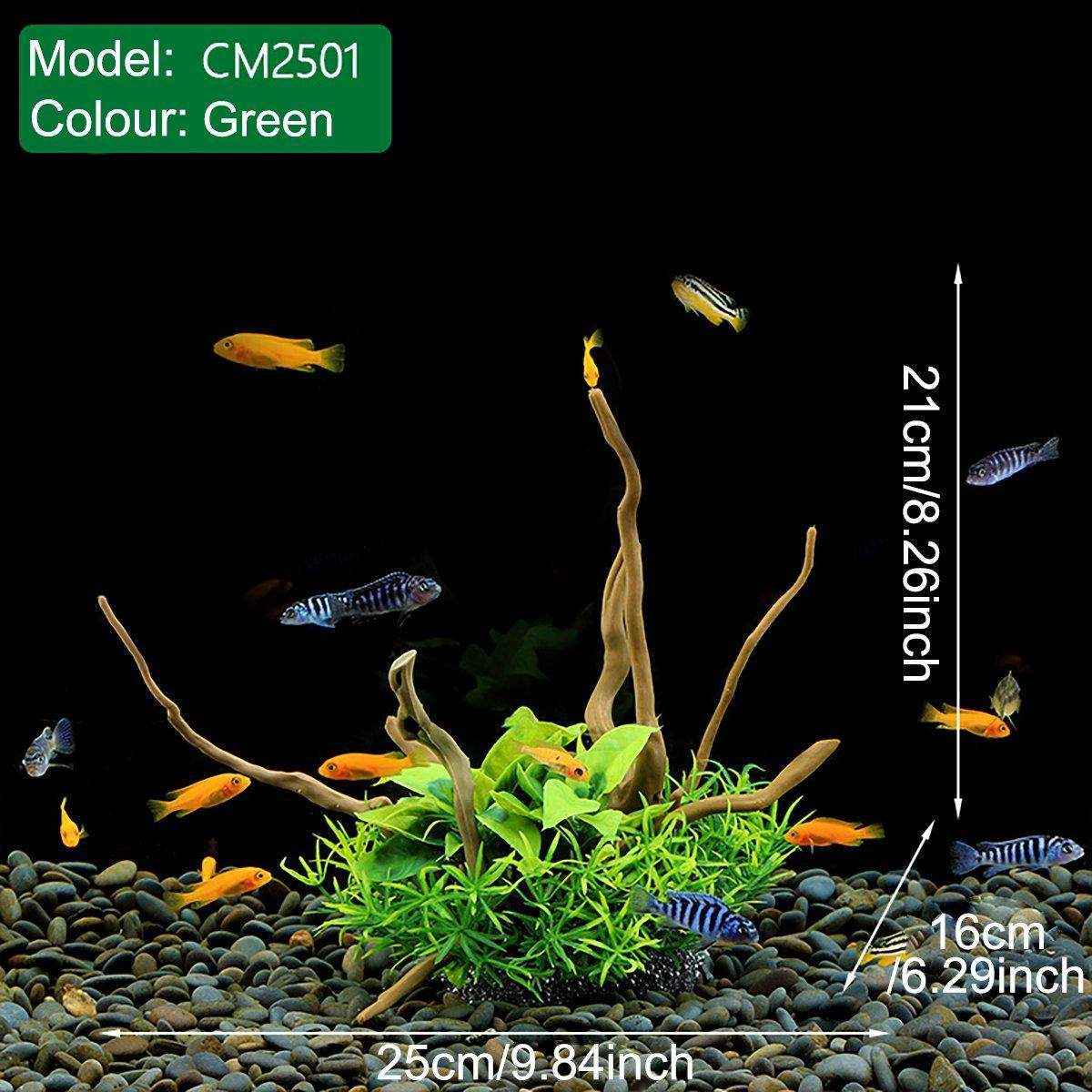 Faux Aquarium Plants Rock Decoration with Simulated Wood & Water Grass