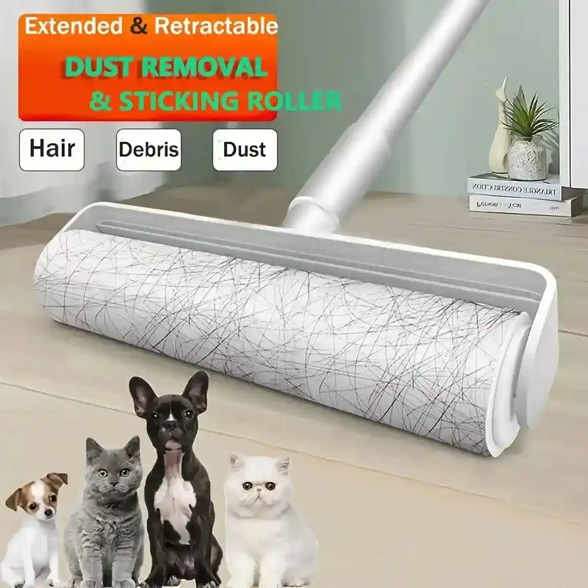 Pet Hair Roller with Retractable Handle for Efficient Pet Hair Removal