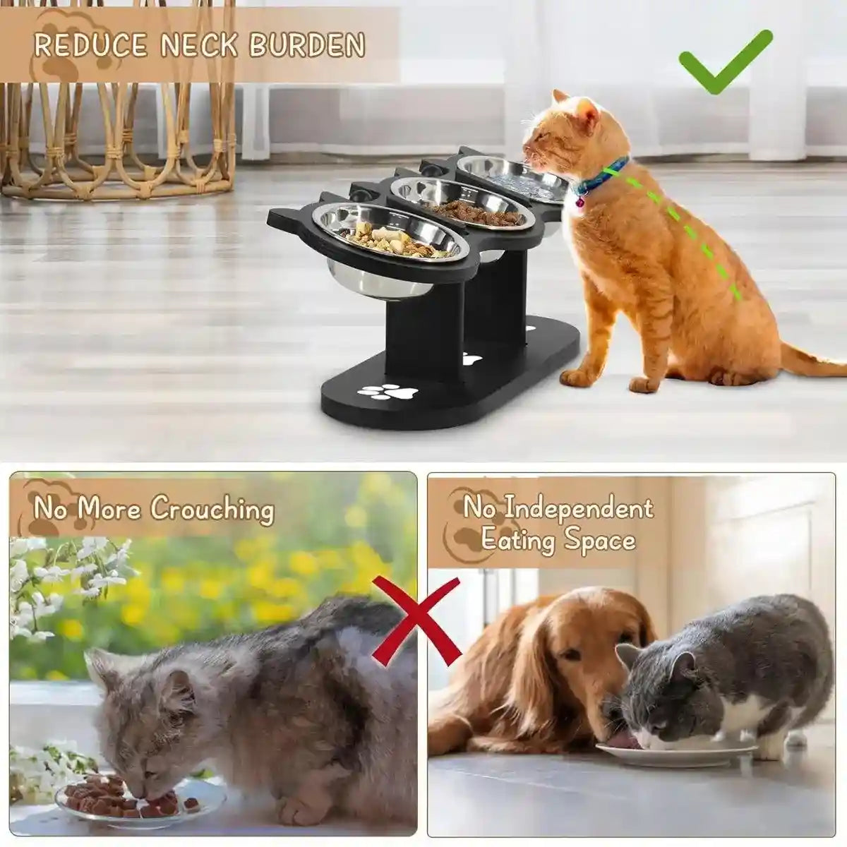 Non-Slip 3-in-1 Stainless Steel Pet Bowl For Dogs and Cats