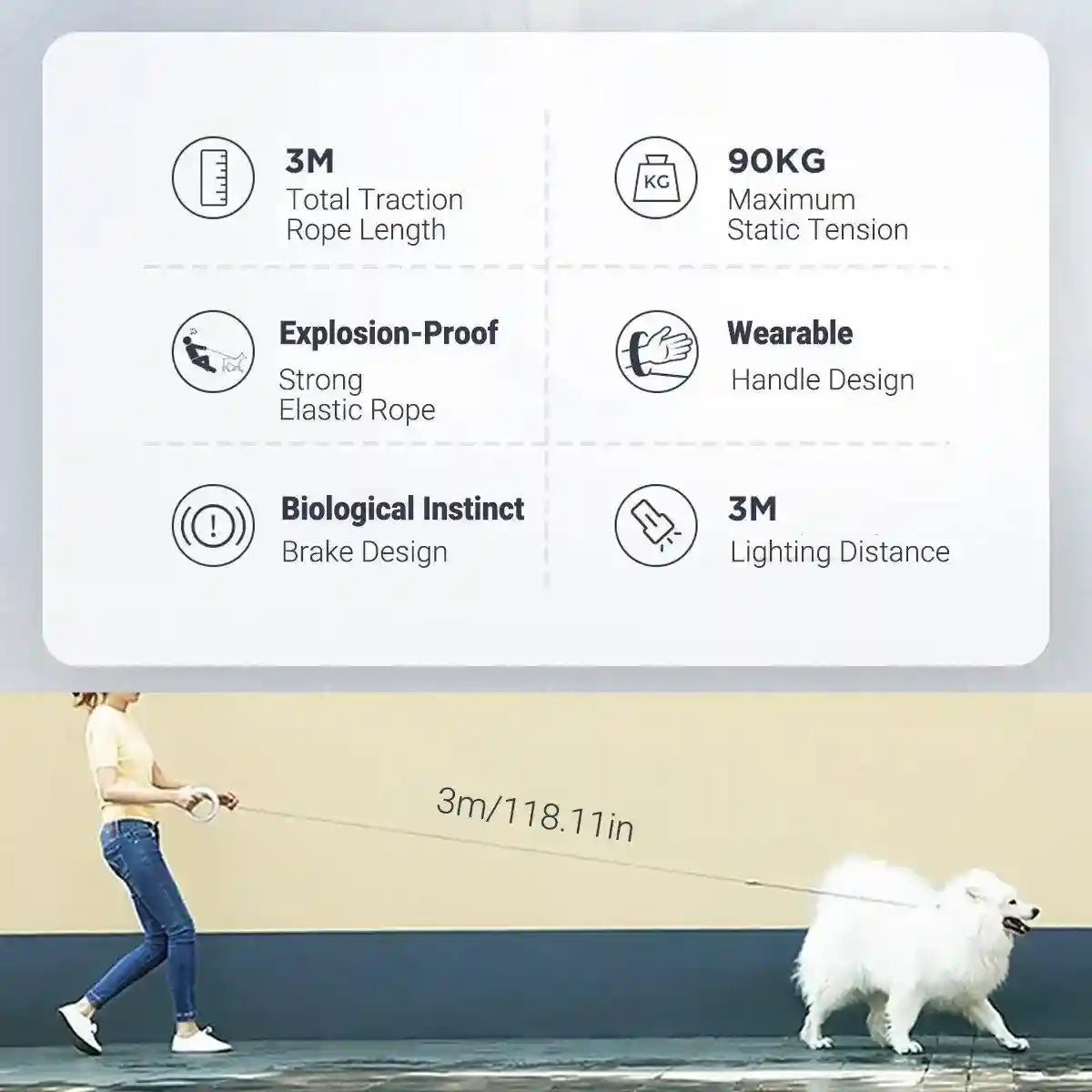 UFO Retractable Pet Leash with LED Light 3m Length 90kg Pull Strength