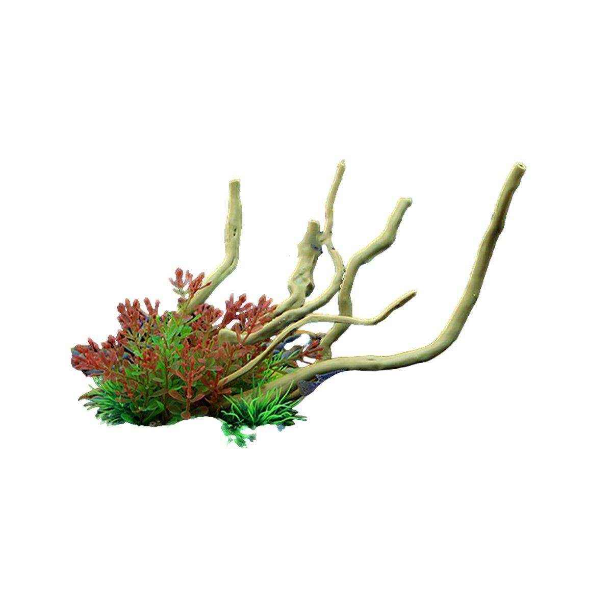 Faux Aquarium Plants Rock Decoration with Simulated Wood & Water Grass