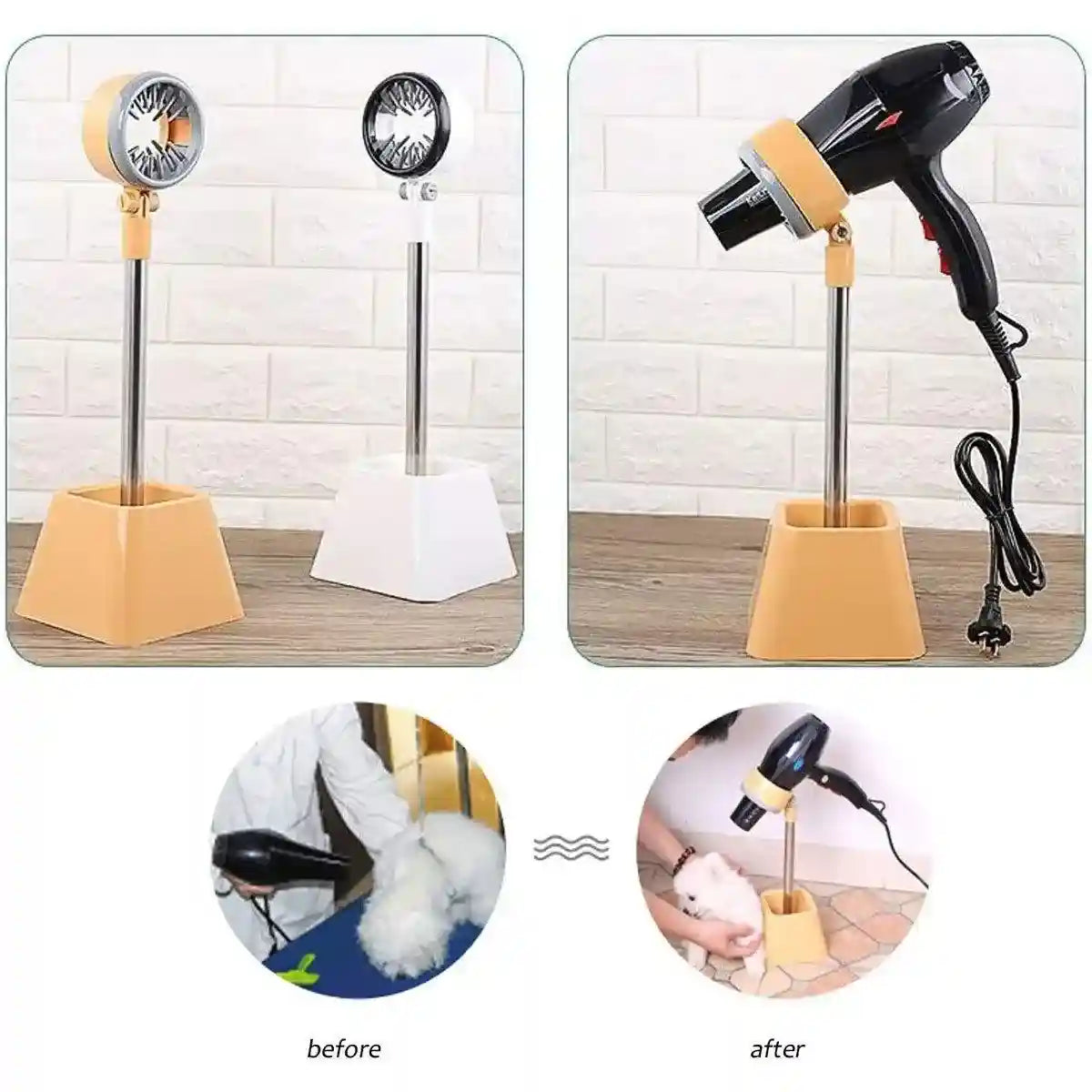 Pet Hair Dryer Holder Hands Free Dog Drying Rack Adjustable Grooming Bath Stand