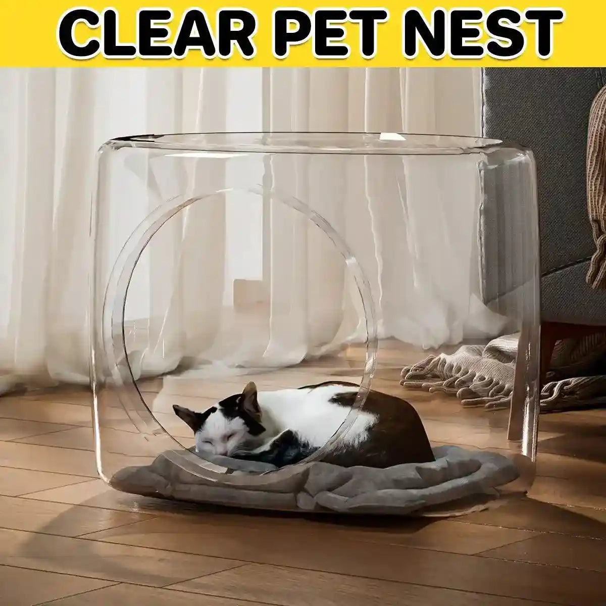Transparent Capsule Cat Litter Box Semi Enclosed Cat House for Indoor Use AU