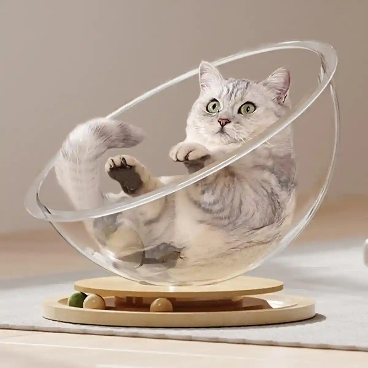 Acrylic Space Capsule Cat Bed Semi-closed Cool Nest Turntable Toy
