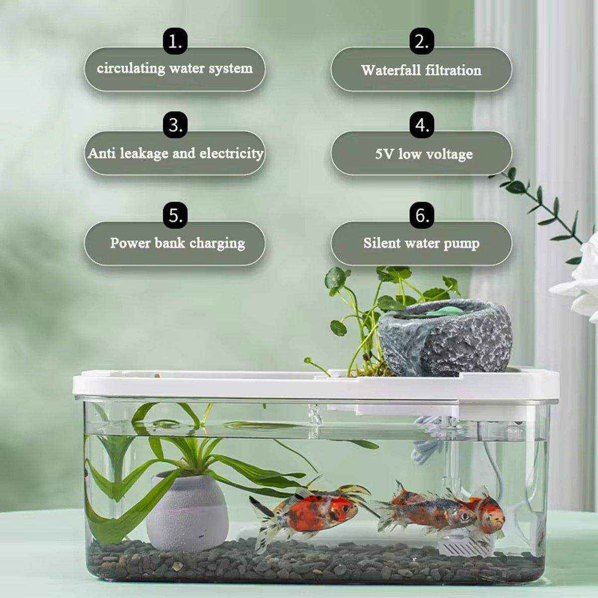 Tabletop Aquarium Landscape Fish Ecological Filter Feeding Basin for Home Decor