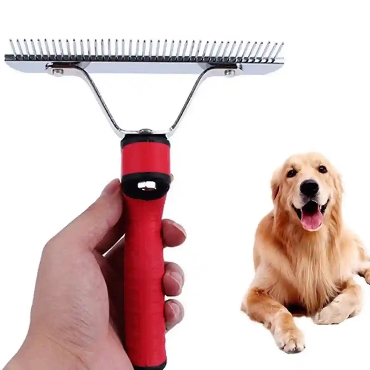 Large Dog Grooming Rake Comb Pet Hair Brush with Rubber Handle Knot Remover