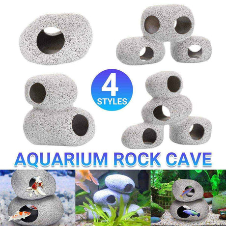 Aquarium Rock Cave Decoration for Fish Tanks - Natural Clay Shrimp Houses & Cichlid Shelters