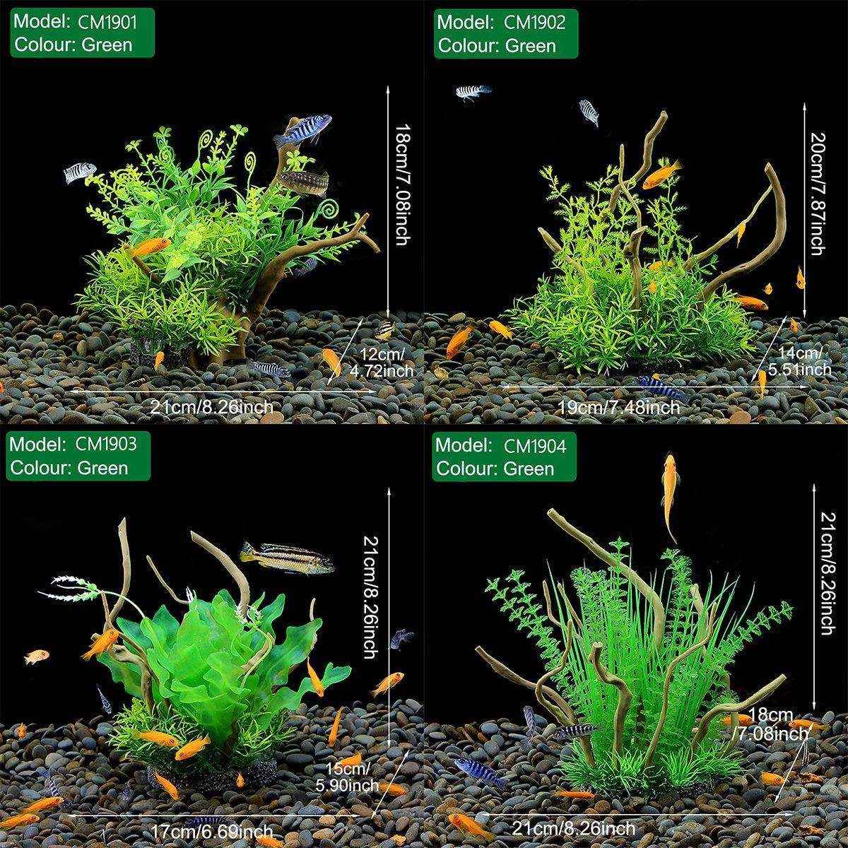 Faux Aquarium Plants Rock Decoration with Simulated Wood & Water Grass