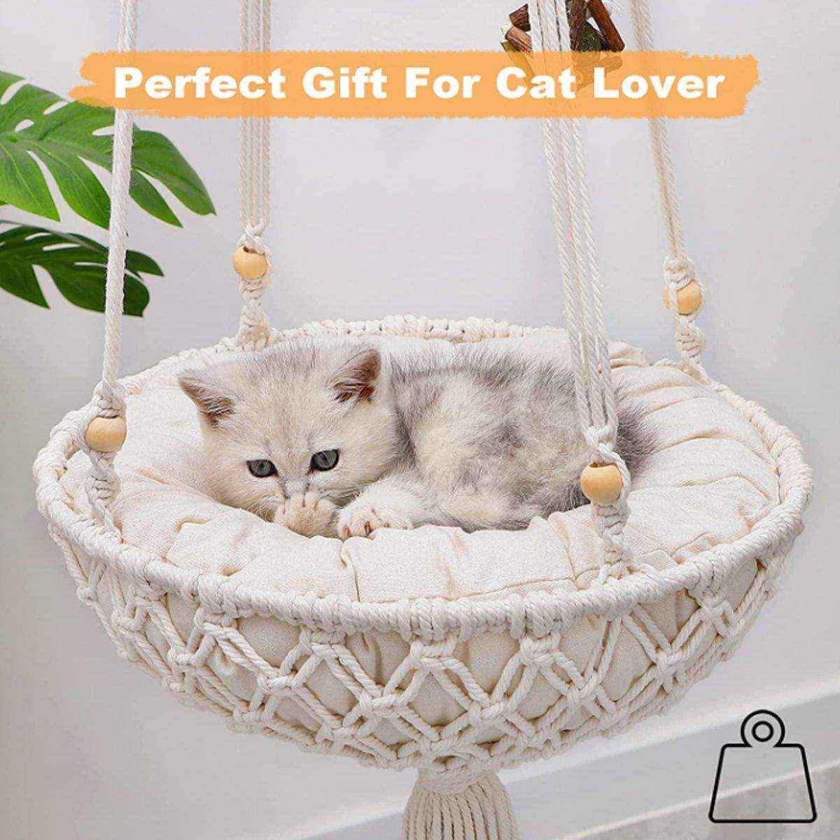 Hanging Cat Nest - Cozy Macrame Cat Hammock