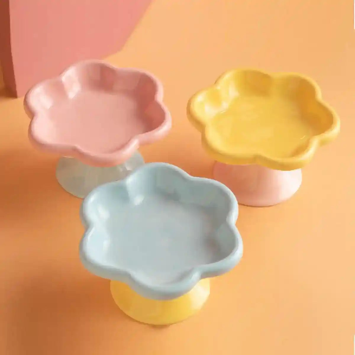 Elevated Ceramic Cat Bowl Anti-Knock Flower-Shaped Dish for Cats & Small Pets