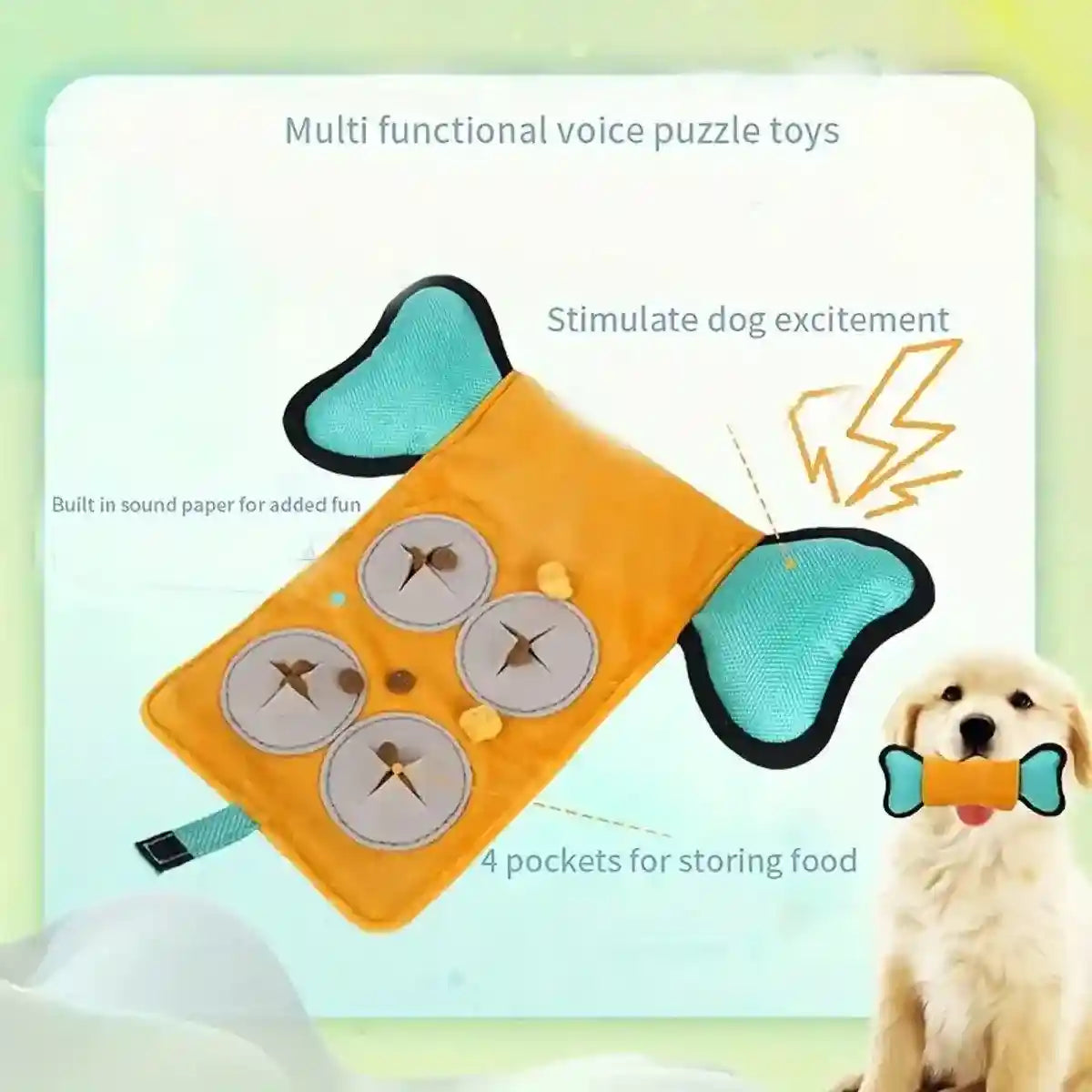 Interactive Canvas Dog Toy with Treat Pockets Crinkle Sound