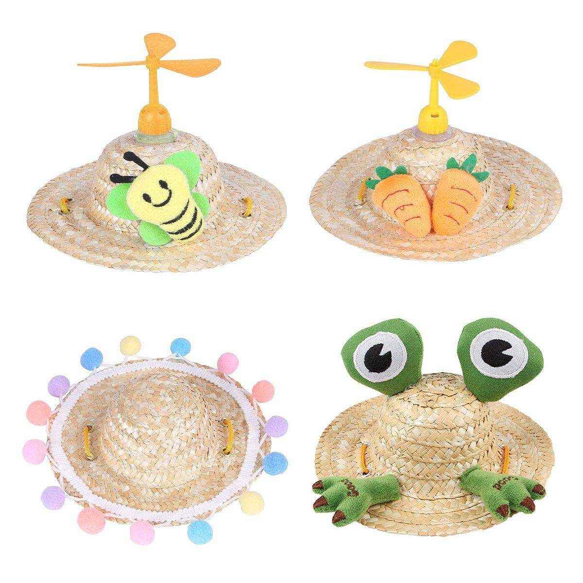 Pet Straw Hat Bamboo Dragonfly Cat And Dog Headwear Puppy Sun Hat Decoration