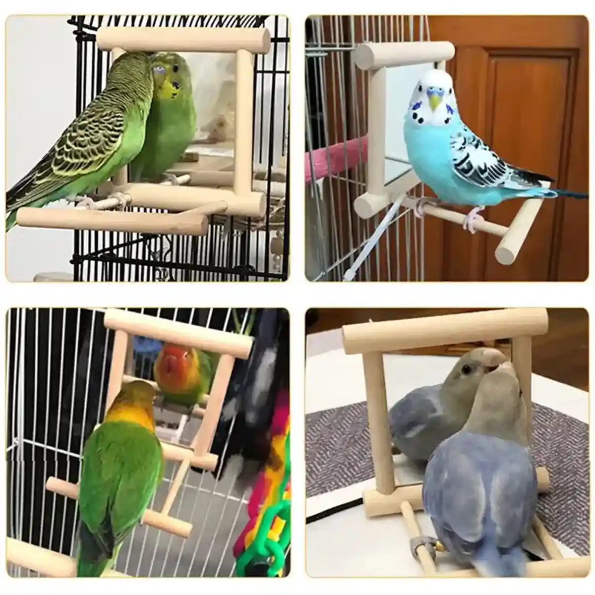 Bird Mirror with Perch 2-in-1 Toy Stand for Small to Medium Birds