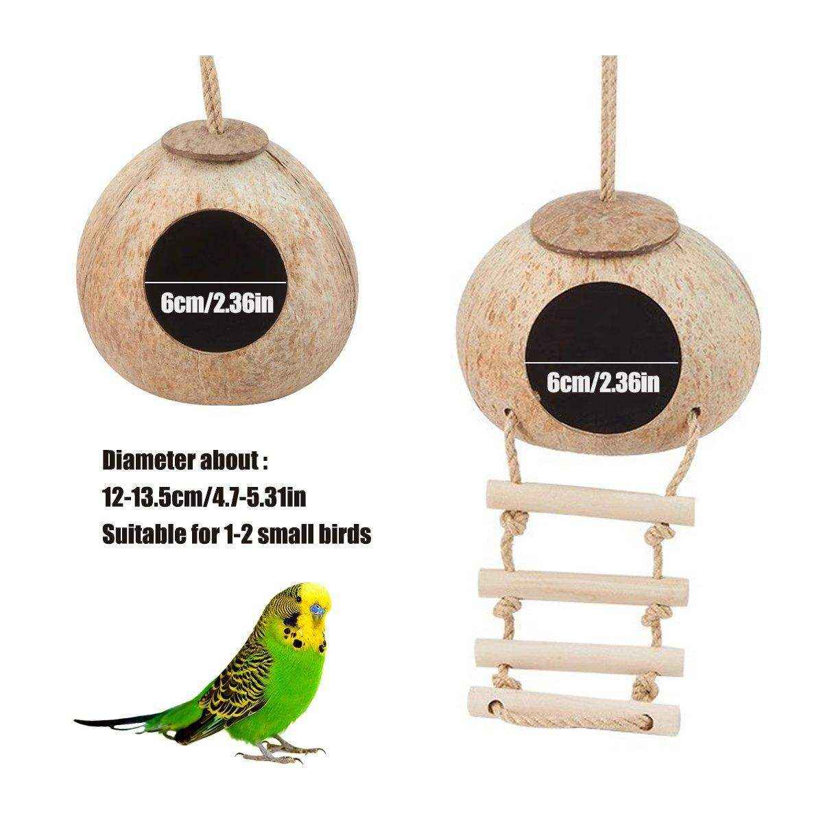 Pet Parrot Nest Wooden Bird House Natural Coconut Shell Feeder